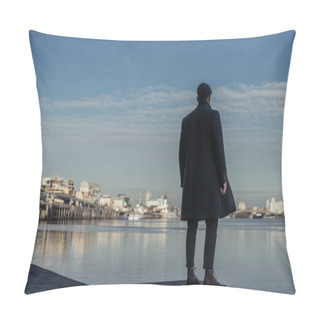 Personality  Lonely Man Standing On River Coast And Looking Away Pillow Covers
