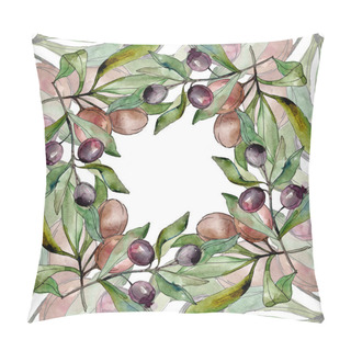 Personality  Frame With Black Olives Watercolor Background. Watercolour Drawing Set. Pillow Covers
