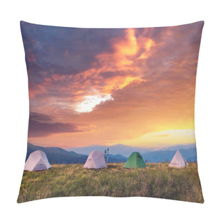 Personality  Green Tent In Spring Mountains Pillow Covers