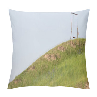 Personality  Wooden Swing On Green Hill Under Clear Sky, Banner Pillow Covers