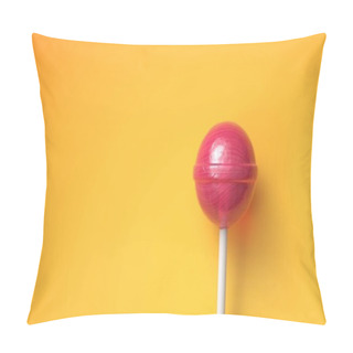 Personality  Sweet Lollipop On Bright Yellow Background With Copy Space Pillow Covers