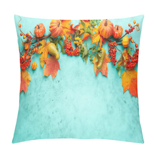 Personality  Autumn Concept With Pumpkins, Flowers, Autumn Leaves And Rowan B Pillow Covers