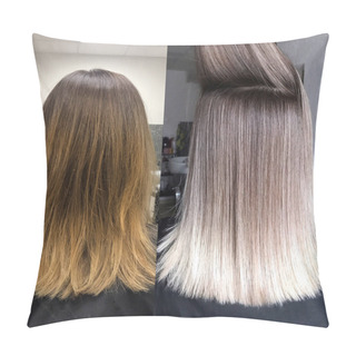 Personality  Before And After Hair Color In Cool Tones Pillow Covers