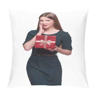 Personality  Surprised Woman With Gift Box Pillow Covers