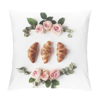 Personality  Breakfast With Croissants, Pink Rose Flowers Pillow Covers