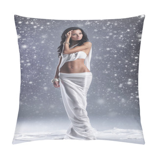 Personality  Fashion Shoot Of Aphrodite Styled Young Woman Over Winter Backgr Pillow Covers