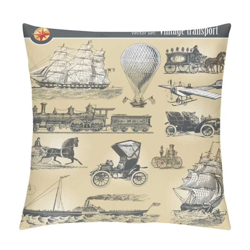 Personality  Set of vintage historical transport pillow covers