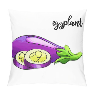 Personality  Fresh And Eye Catching Graphics. Watercolor Eggplant In Retro Style For Your Design. Can Be Used For The Design Of Menus, Booklets, Posters, Cards. Vector Illustration. Pillow Covers