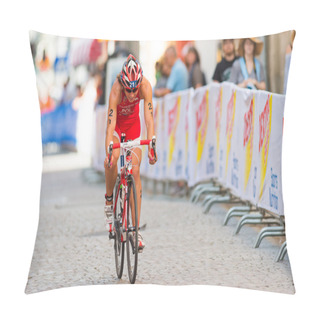 Personality  STOCKHOLM - AUG, 24: Agnieszka Jerzyk Cycling On The Crowded Cobblestone Road In The Womens ITU World Triathlon Series Event Aug 24, 2013 In Stockholm, Sweden Pillow Covers