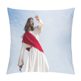 Personality  Jesus In Robe, Red Sash And Crown Of Thorns Holding Rosary And Protecting Face From Light In Desert Pillow Covers