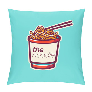 Personality  Takeaway Chinese Food Badge Of Noodle Box With Chopsticks Logo Design Icon. Vector Illustration Pillow Covers