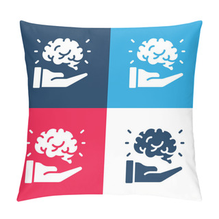 Personality  Brain Blue And Red Four Color Minimal Icon Set Pillow Covers