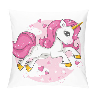Personality  Cute Little Pink  Magical Unicorn. Vector Design On White Background. Print For T-shirt. Romantic Hand Drawing Illustration For Children. Pillow Covers