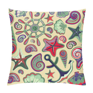 Personality  Nautical Background, Bright Seamless Pattern With Sea Shells, Anchor, Wheel, Starfish Pillow Covers