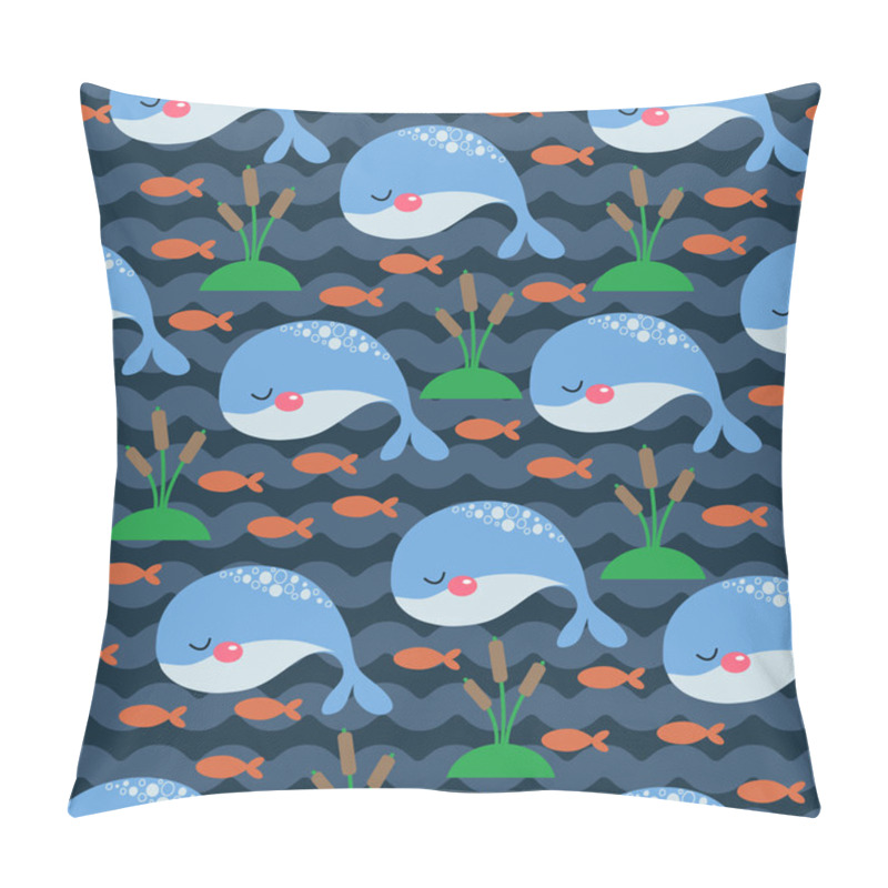 Personality  Marine seamless pattern with cartoon fish and algae. vector illustration pillow covers