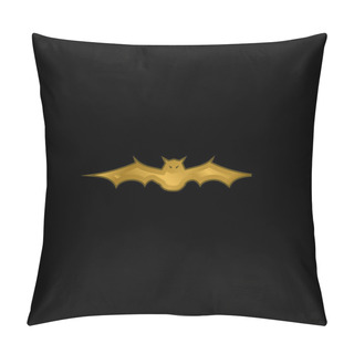 Personality  Bat With Extended Wings In Frontal View Gold Plated Metalic Icon Or Logo Vector Pillow Covers