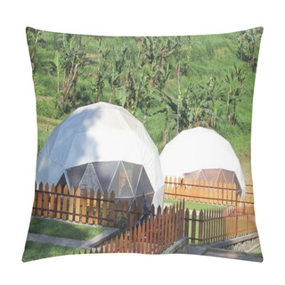Personality  A Round White Tent Was Named Glamor Camping At The Most Beautiful Nature In Indonesia Pillow Covers