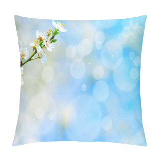 Personality  Spring Flowers Against Blue Bokeh Background Pillow Covers