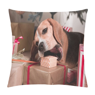 Personality  Dog Trying To Eat Christmas Gifts Pillow Covers
