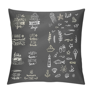 Personality  Vector Hand-drawn Chalk Quotes About Sea / Ocean. Pillow Covers