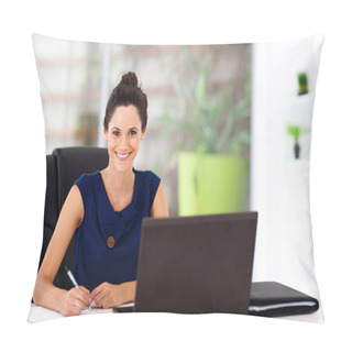 Personality Beautiful Young Office Worker Sitting By Office Desk Pillow Covers