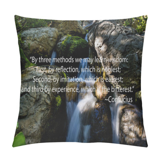 Personality  Waterfall In A Forest Setting With A Confucious Quote. Pillow Covers