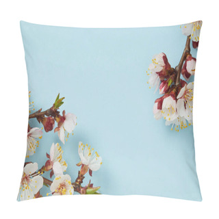 Personality  Close Up Of Tree Branches With Blossoming Spring Flowers On Blue Background Pillow Covers