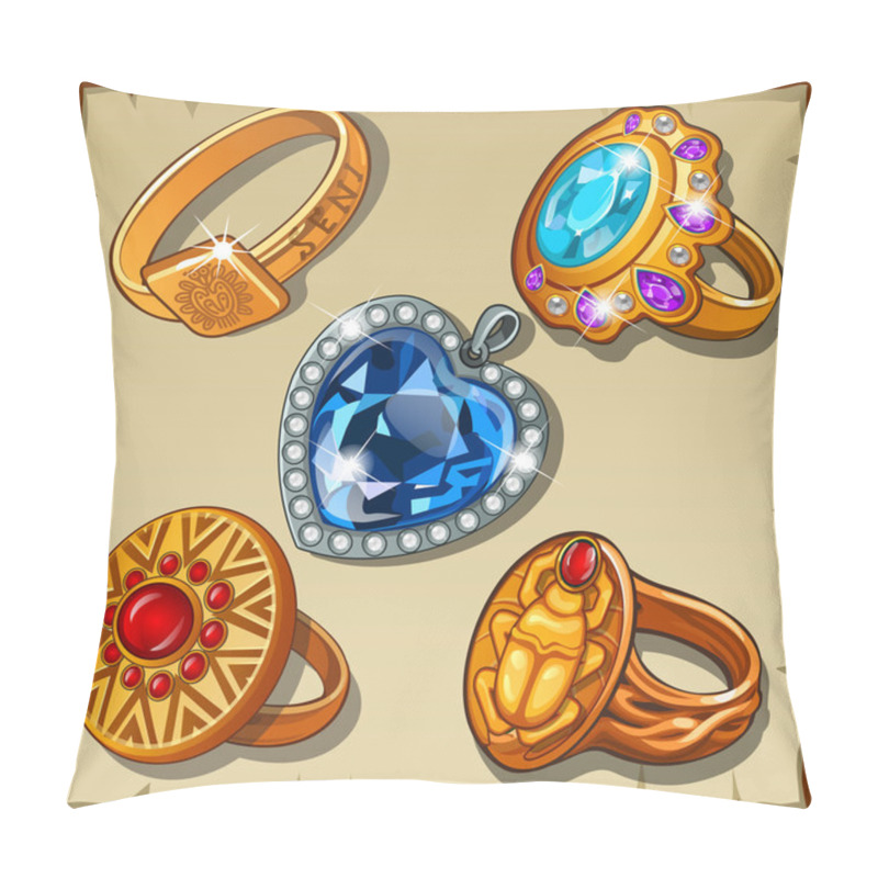 Personality  Classic and antique rings with symbols and precious stones pillow covers