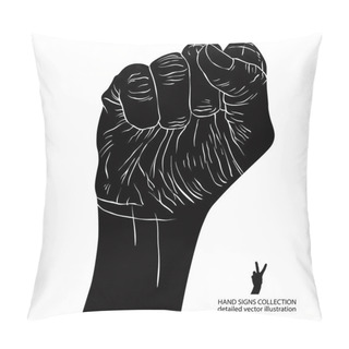 Personality  Clenched Fist Held High In Protest Hand Sign, Detailed Black And Pillow Covers