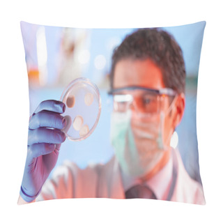 Personality  Scientist Observing Petri Dish. Pillow Covers