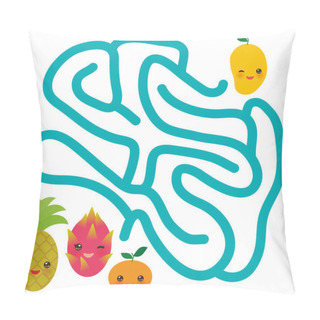 Personality  Mango Pineapple Mandarin Dragon Fruit Kawaii Funny Fruits, Pastel Colors On White Background. Labyrinth Game For Preschool Children. Vector Illustration Pillow Covers