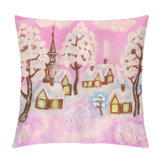 Personality  Winter Landscape On Pink, Painting Pillow Covers