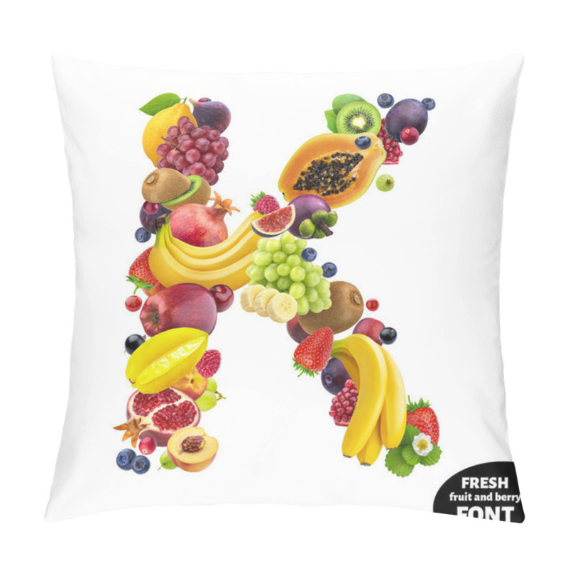 Personality  Letter K Made Of Berries And Fruits, Food Font Isolated On White Background Pillow Covers