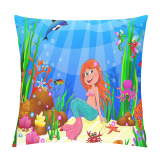 Personality  Cute Joyful Little Mermaid In The Underwater World Pillow Covers