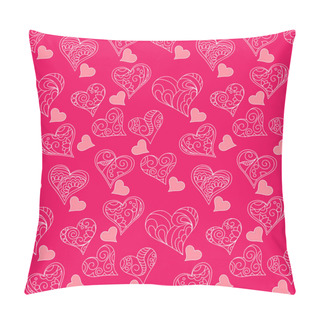 Personality  Pink Valentine  Seamless Pattern  With Hand Drawn Patterned  Hearts For Packing Valentine's Day Gift, Present, Pack Paper, Textile Print, Fabric Pattern. Eps 10 Pillow Covers