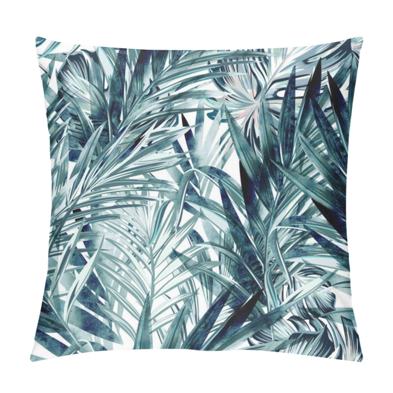 Personality  Tropical vector pattern background with green palm leaves in watercolor style, vacation concept pillow covers