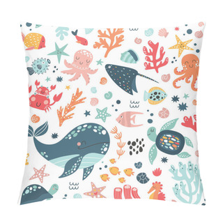 Personality  Sea Life Cute Vector Pattern. Vector Illustration For Kids Design, Wallpaper, Wrapping, Textile, Package Design. Pillow Covers