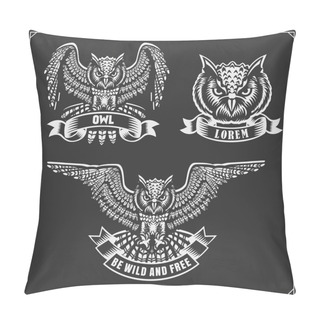 Personality  The Emblems With Owl With Open Wings. Pillow Covers