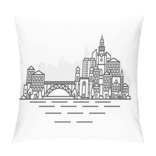 Personality  Portugal, Porto Architecture Line Skyline Illustration. Linear Vector Cityscape With Famous Landmarks, City Sights, Design Icons. Landscape With Editable Strokes. Pillow Covers