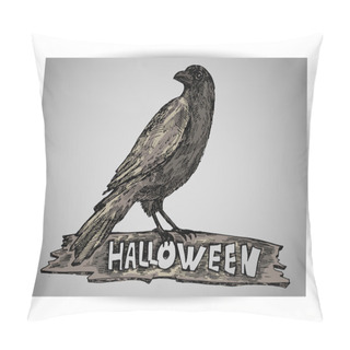 Personality  Halloween Crow On Grey Background. Vector Illustration Pillow Covers
