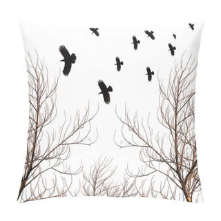 Personality  The Birds Are Flying To Find The Food At Tree Is Not Leaves And Branch Of Dead Tree On White Background Pillow Covers
