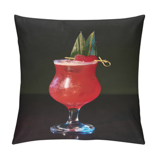 Personality  Esthetic Singapore Sling Cocktail With Fresh Raspberries On Black Background, Concept Pillow Covers