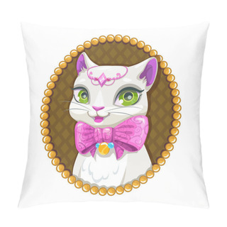 Personality  Cute White Kitty Princess Portrait. Pillow Covers