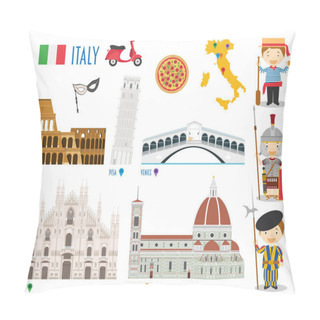 Personality  Italy Flat Icon Set Travel And Tourism Concept. Vector Illustration Pillow Covers
