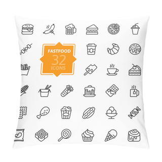 Personality  Fastfood - Outline Web Icon Set, Vector, Thin Line Icons Collection Pillow Covers