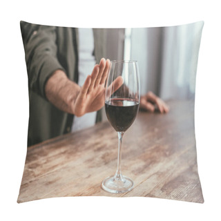 Personality  Cropped View Of Man Pulling Hand To Wine Glass On Table Pillow Covers