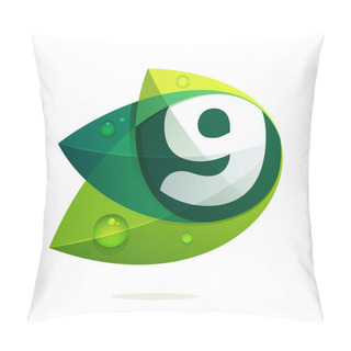 Personality  Number Nine With Green Leaves And Dew Drops. Pillow Covers