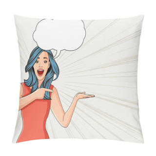 Personality  Beautiful Brunet Retro Surprised Woman Pointing.  Pillow Covers
