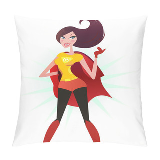 Personality  Brown Hair Super Woman In Red Costume (superhero) Pillow Covers