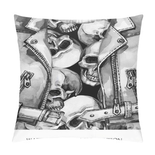 Personality  Watercolor Leather Jacket With Skulls Print.  Pillow Covers